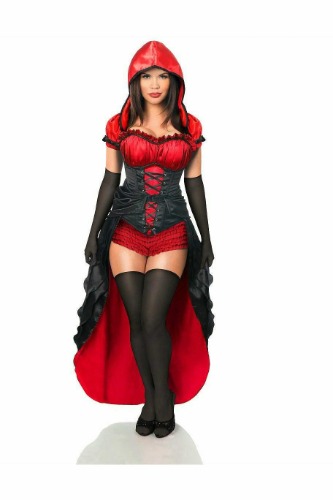 Top Drawer 5 PC Red Hot Riding Hood Corset Costume - Large / red