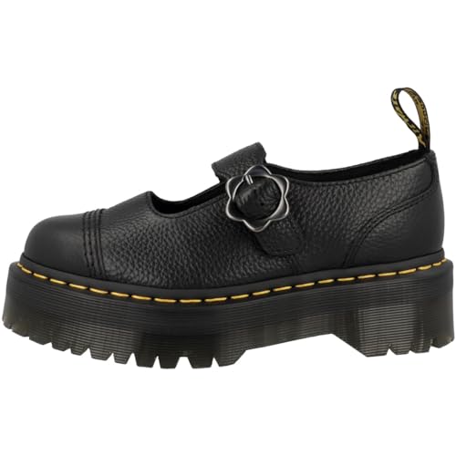 Dr. Martens Women's Addina Flower Mary Jane Flat - 7 Black Milled Nappa