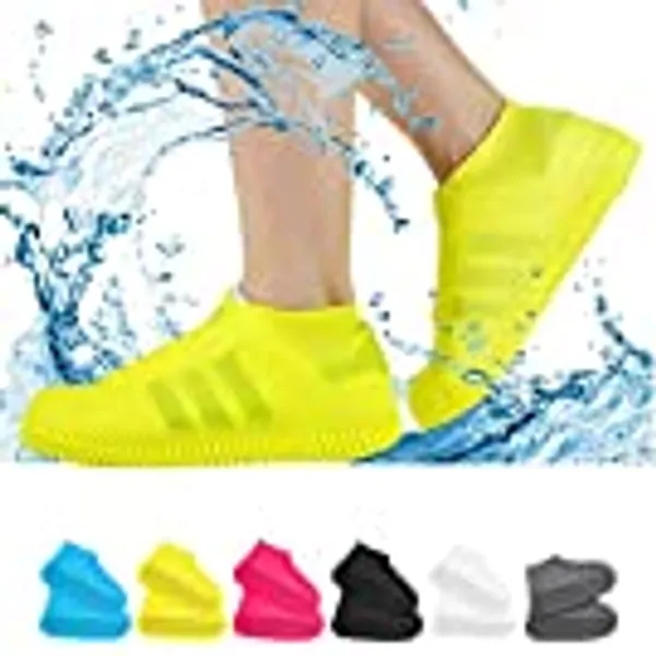 VBoo Waterproof Shoe Covers, Non-Slip Water Resistant Overshoes Silicone Rubber Rain Shoe Cover Outdoor cycling Protectors apply to Men, Women, Kids (X-Large, Yellow)