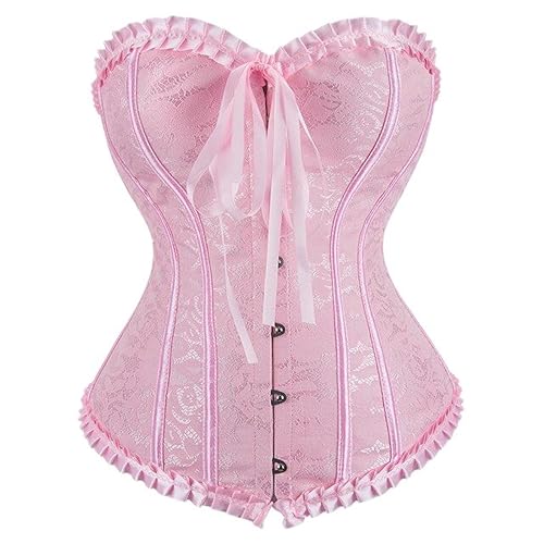 SHANHE Pink Corsets and Bustiers Sexy Vintage Floral Victorian Corset Lingerie Top Renaissance Corsets for Women Plus Size S-6XL Black-Pink,XL - XL - Pink
