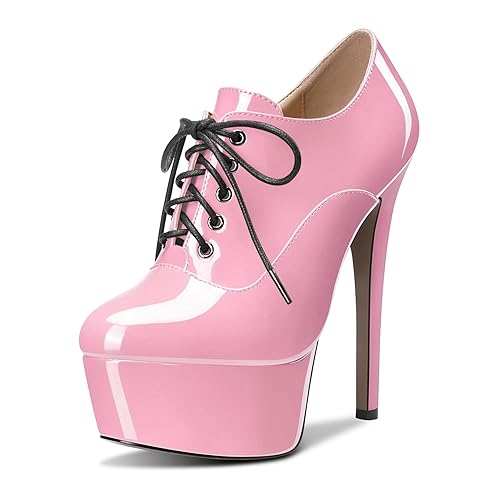 Castamere Damen Hoher High Plateau Plattform Stiletto Absatz Heel Runde Zehenkappe Schnüren Schnürung Reißverschluss Hochzeit Sexy Dress 15 cm Heels - 38 EU - Rosa