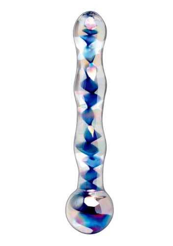 Icicles No.8 Blue Sprial Wave Glass Dildo - 