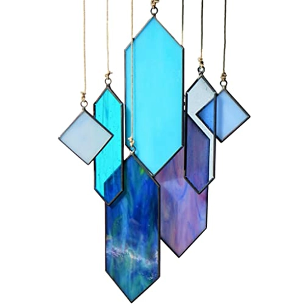 Sensory4u Stained Glass Suncatchers Window Hanging Wall Art Element Earth Tones Modern Design Home Decor Or Garden Suncatcher (Blue Set)