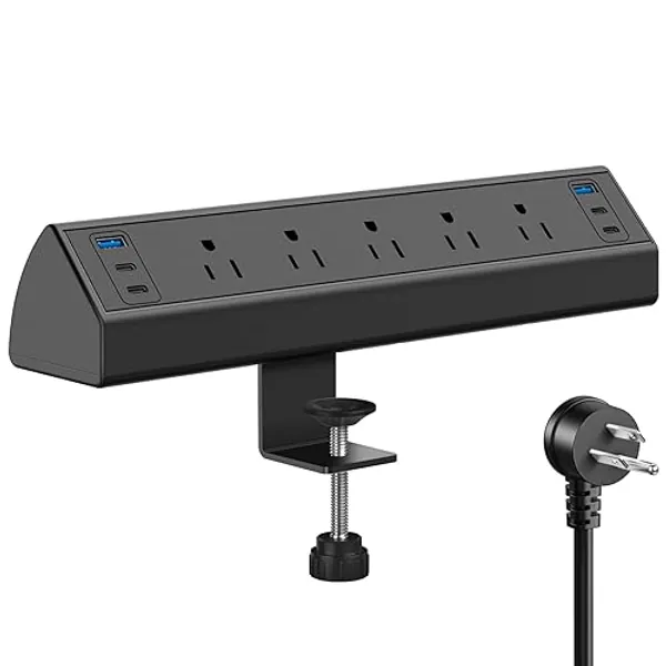 Desk Clamp Power Strip USB C,40W Total Fast Charging Station,4 PD 20W USB C Ports,Desk Edge Mount Power Strip 6 USB Ports 5 AC Outlets Surge Protector,6ft Cord,Fit 1.96" Tabletop Edge - 5 Outlets & 6 USB Ports - Black