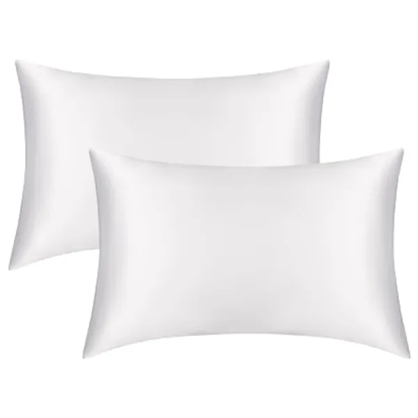 Satin Pillowcase for Hair and Skin, 2 Pack White Silk Pillowcase Queen Satin Pillowcase with Envelope Closure(White,20x30 inches)