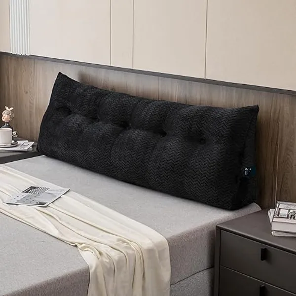 ZOEMO Large Bolster Triangular Headboard Wedge Backrest Positioning Support Bed Rest Reading Pillows Headboard Wedge Pillows for Day Bed Bunk Bed with Removable Cover,Full (54x8x20 Inches) - Black - Full (54x8x20 Inches)
