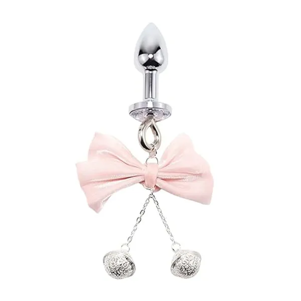 Female Bow Metal Anal Plug with Hollow Bell Couple Pleasure Bullet Butt Plug Sex Toy - Pink - 2.8cm
