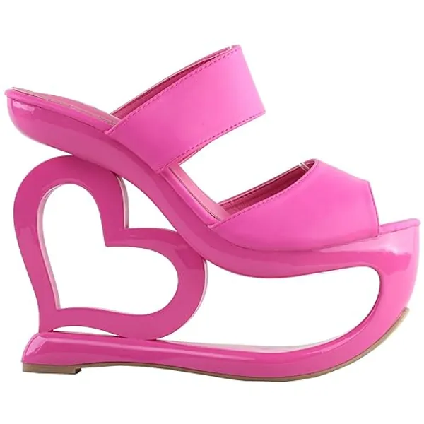 SHOW STORY Retro Pink Open Toe Heart Heel Wedge Wedding Evening Slip-ons Sandals,LF40220 - 10 - Pink