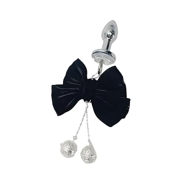 Female Bow Metal Anal Plug with Hollow Bell Couple Pleasure Bullet Butt Plug Sex Toy - Black - 2.8cm