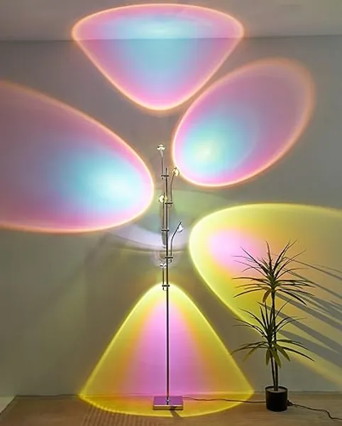 Kardleen Halo Projector Floor lamp Mood Lighting Sunset Floor Lamp for Living Room Modern LED 5 Head Adjustable Chrome Floor Lamp Ambient Decor Lighting for Bedroom Standing Sunset lamp 68in - Silver