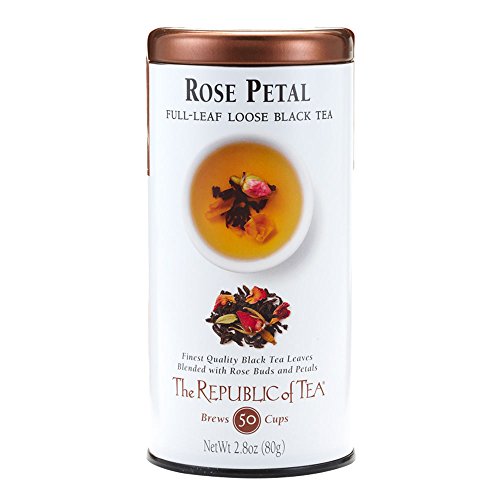 The Republic of Tea Rose Petal Full-Leaf Loose Black Tea, 2.8 Oz Tin | Steeps 50 Cups | Caffeinated - Rose - 2.8 Ounce (Pack of 1)