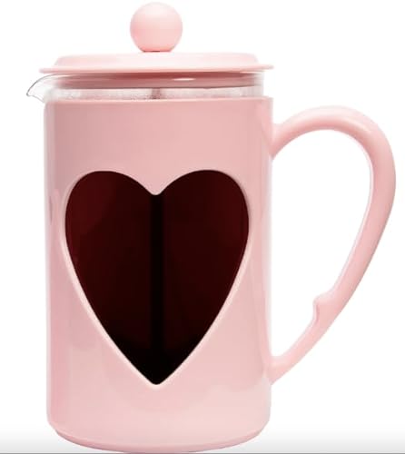 French Press Coffee Maker, Temperature Safe Glass, Stainless Steel Filter, Makes 8 Demitasse Cups, 1L/34oz, Pink