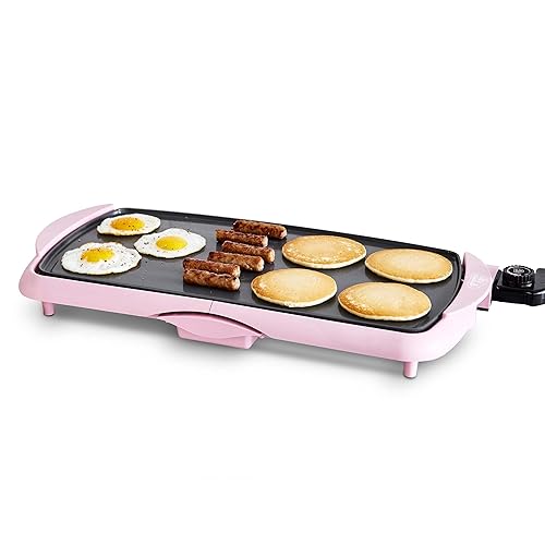 20” Extra Large Electric Griddle, Non-Toxic PFAS & PFOA-Free Ceramic Nonstick, Temperature Control, Quick Even Heating, Removable Drip Tray, Pancakes, Eggs, Sausage, Easy Clean, Pink - Soft Pink