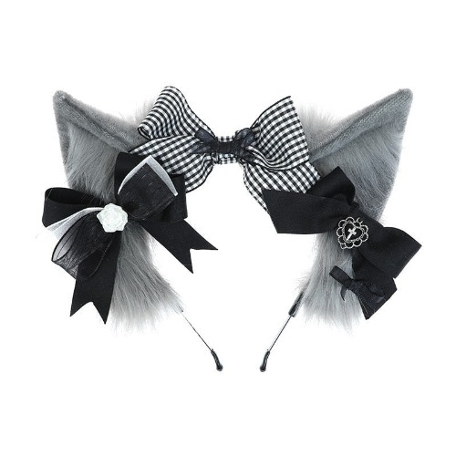 Plaid Fox Ears - Gray Cat