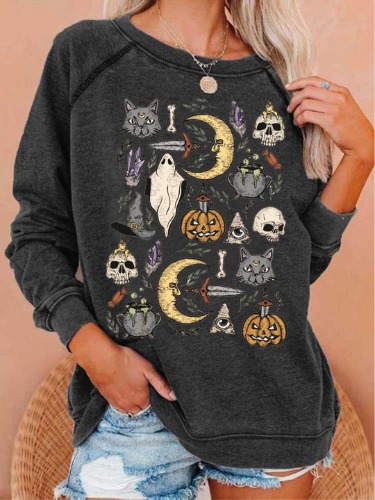 Fallen Halloween' Adorable Printed Sweater - black / XXXL