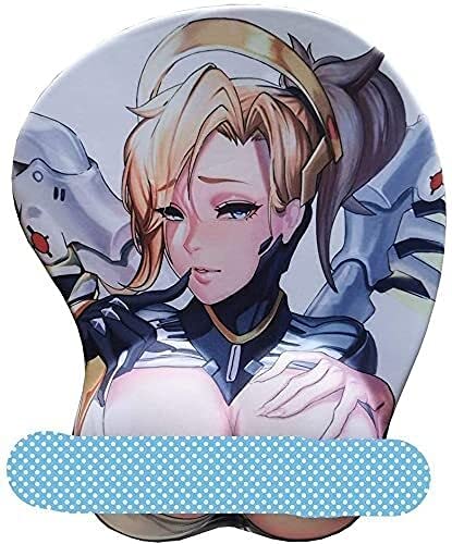 Anime 3D Mousepad Overwatch Mercy 2Way Skin for Gaming Ergonomic Mouse Pad with Wrist Support Non-Slip Backing Easy-Typing Office Essentials
