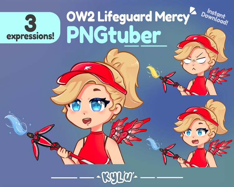 Lifeguard Mercy Overwatch 2 Premade PNGTuber 3 expressions || Twitch Stream'er || Discord Reactive Images || Obs || Veadotube Mini