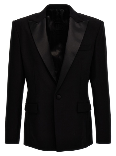 Single-Breasted Satin Wool Blazer Black - 56IT
