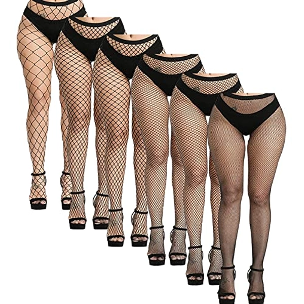 Buauty 6 PCS Black Fishnet Stockings for Women, Fish Nets Women Tights, Fishnet Tights Ladies Plus Size One Size Fit All 1