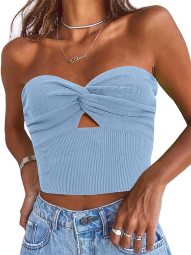 EFAN Womens Tube Tops Going Out Cut Out Twist Knot Front Bandeau Ribbed Knit Y2K Strapless Tank Bustier Corset Tops