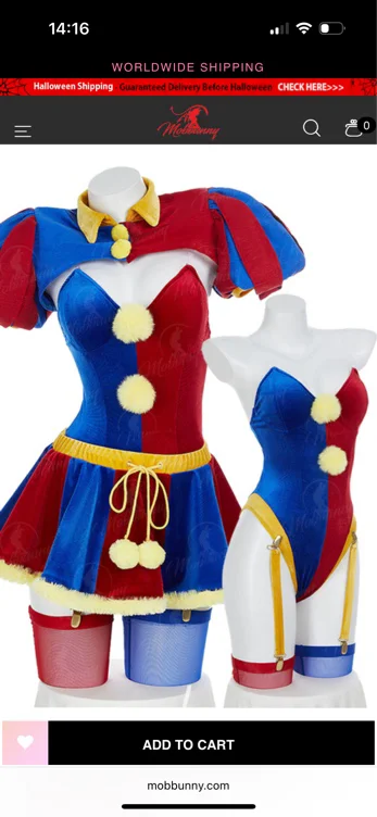 TADC Clown Girl Derivative Sexy Lingerie Set Blue Red Bodysuit and Mini Skirt with Gloves and Hat