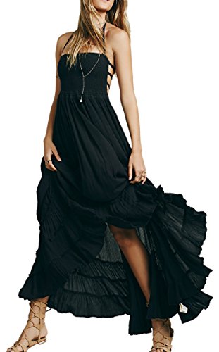 R.Vivimos Womens Summer Cotton Sexy Backless Long Dresses - Small - Black