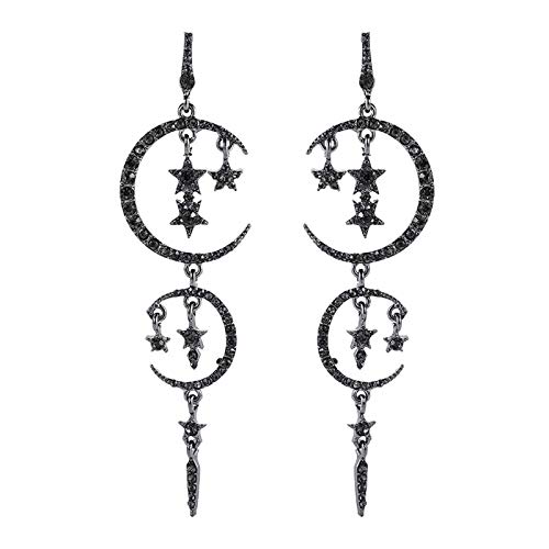 JACKBEGTA Moon and Star Drop Earrings Exaggerated Fashion Long Drop Dangle Stud Drop Earrings for Women,Black - #1 Black