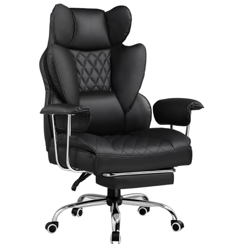 GTRACING Gaming Chair,Office Chair with Pocket Spring Lumbar Support, Ergonomic Comfortable Wide Office Desk Computer Chair with Outward Fixed Soft Armrests and Footrest (PU Leather, Black) - Black