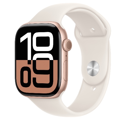 Apple Watch Series 10 GPS + Cellular, 46mm Rose Gold Aluminum Case with Starlight Sport Band - M/L