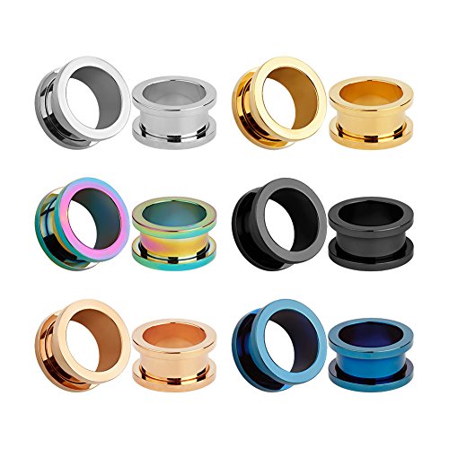 12pcs Set Colorful Stainless Steel Ear Tunnels 