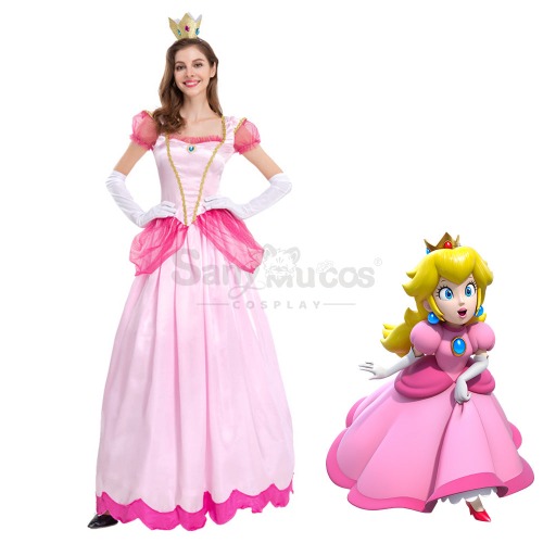 【In Stock】Anime Movie The Super Mario Bros. Movie Cosplay Princess Peach Dress Up Pink Cosplay Costume - L