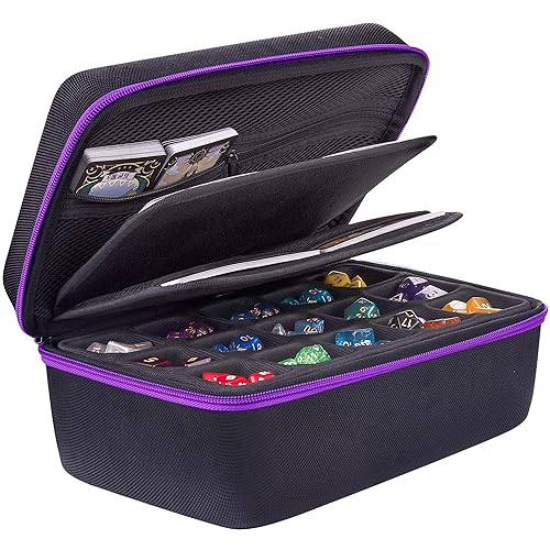 SIQUK Dice Storage Case Big Capacity Dice Box with Double Removable Slotted Tray and Handle, Dice Organizer Holder - Violet