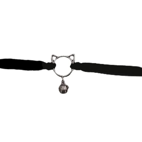 Hipi-shop Original personality beautiful cute kitten bell collarbone chain velvet collar female short necklace choker - Black