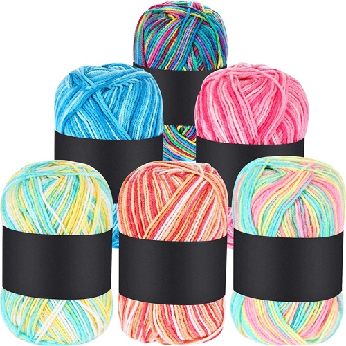 WILLBOND 6 Pcs 50g Crochet Yarn Multi Colored Knitting Yarn Bulk Acrylic Weaving Yarn Crocheting Thread (Pink, Yellow Green, Multicolor, Blue, Yellow Red, Yellow Green Pink, 3-Ply) - Pink, Yellow Green, Multicolor, Blue, Red, Yellow Green Pink 3-Ply