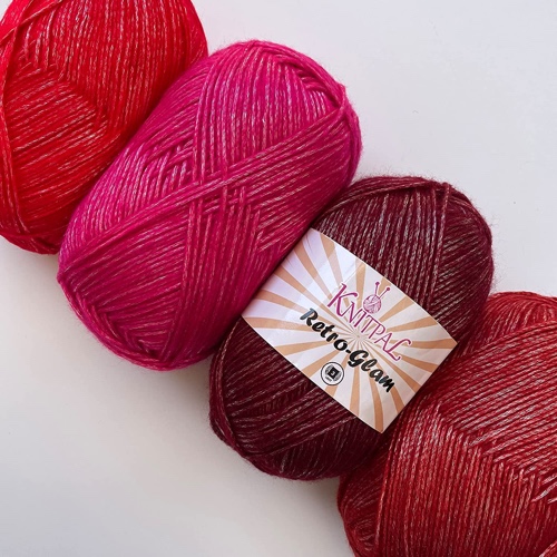Retro-Glam Metallic Yarn, Super Soft & Shiny Acrylic for Knitting and Crocheting, Assorted Multi-Color Set, Bulk Size 4 Skeins, 1280yds/400g, #3 DK Weight/Light Worsted (Red Splash) - Red Splash