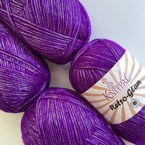 Retro-Glam Metallic Sparkle Yarn, Sheen, Soft, Shiny for Knitting and Crocheting, Bulk Size 4 Skeins, 1280yds/400g, #3 DK Weight (Royal Purple) - Royal Purple