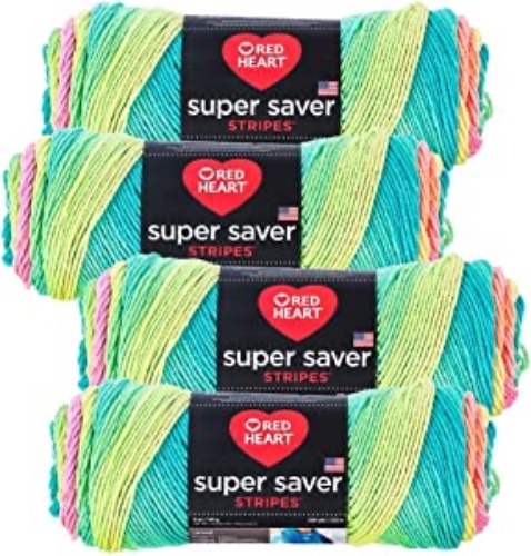 Red Heart Super Saver Yarn (4-Pack of 5oz Skeins) (Retro Stripe)