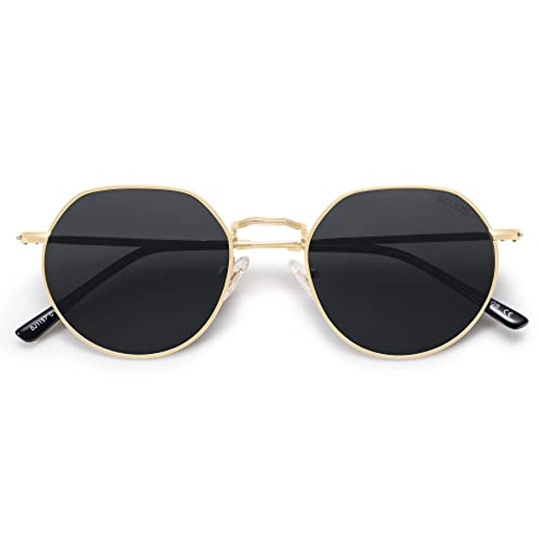 SOJOS Round Polygon Polarized Sunglasses for Women Men Retro Classic Vintage Shades SJ1157