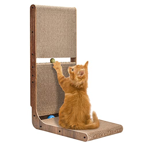 LIFLIX L Shape Cat Scratcher Cardboard, 27.2 Inch Vertical Cat Scratcher for Indoor Cats, Furniture Wall Protector Cat Scratch Pad, Cat Scratching Board with Two Toy Balls, 3 Packs Catnip - L Shape