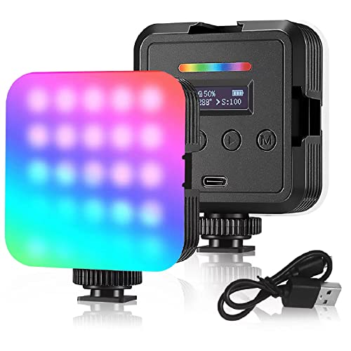 GreatLPT RGB Video Light, RGB Camera Light with 360° Full Color, CRI 95+ 2500-8500K Dimmable, 2000mAh Rechargeable Portable Photography Lighting with OLED Display & 3 Cold Shoe