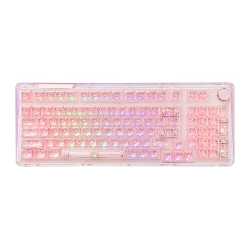 KiiBoom Phantom 98 Hot Swappable Crystal Gasket-Mounted Mechanical Keyboard, Triple Mode NKRO Gaming Keyboard with South-Facing RGB, Clear Keycaps, 8000mAh Battery for Win/Mac - Pink