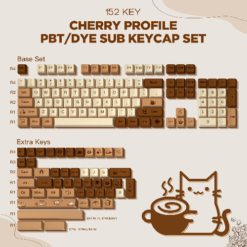 YUNZII Coffee Cat Keycap Set | Keycap Set