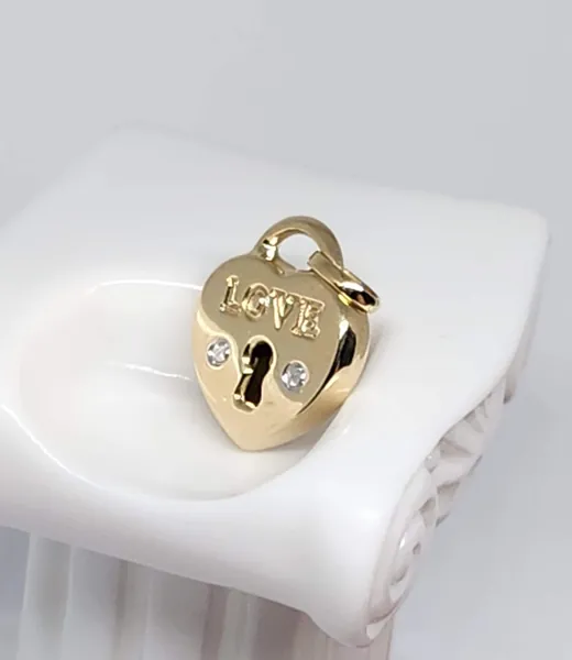 14K Real Gold Lock Charm/Pendant, Heart Padlock, Gold Double-Sided Lock, Gold Love Pendant, Anniversary Gift, Gift for her, I Love You Gift