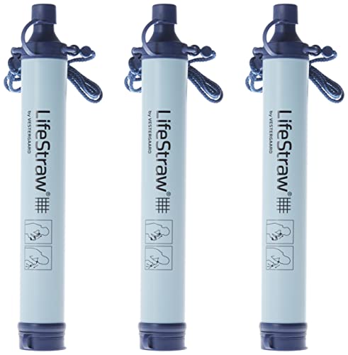 LifeStraw Personal Water Filter for Hiking, Camping, Travel, and Emergency Preparedness - Blue - 3 Pack