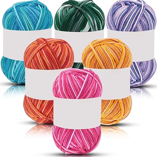 WILLBOND 6 Pcs 50g Crochet Yarn Multi Colored Knitting Yarn Bulk Acrylic Weaving Yarn Crocheting Thread (Orange Red, Dark Green, Purple White, Rose Red White, Yellow Orange, Lake Blue, 5-Ply) - Orange Red, Dark Green, Purple White, Rose Red White, Yellow Orange - 5-Ply