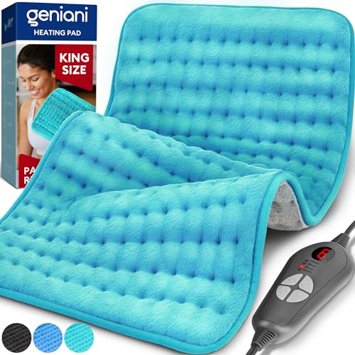 GENIANI Double Sided XL Heating Pad Electric for Lower Back Pain & Period Cramps Relief, Heat Pad with 6 Heat Settings for Neck & Shoulders, Christmas Gifts for Men & Women (12"x24" Viridian Green) - XL 12"x24" - Viridian Green/Gray
