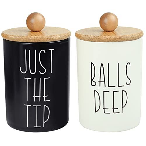 MOMEEMO Apothecary Jars with Lids for Bathroom Organization, Qtip Holder and Cotton Ball Holder are Great for Farmhouse Bathroom Decor, Rustic Bathroom Decor. (Ceramic) - Cotton Balls & Swabs2
