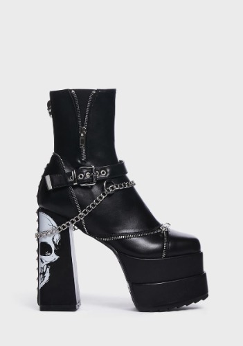 Double Trouble Skull Print Platform Ankle Boots | US 10