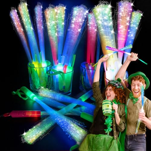 SHQDD28 PCS Glow Fiber Wands Sticks,LED Light Wands,Glow in the Dark Party Supplies,Fiber Optic Wands,LED Flashing Sticks,Fiber Optic Light Wand Stick for Party,Wedding,Halloween,New Year Party Favors - Color-28 Pack