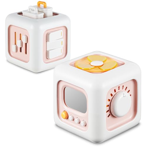 bessome Busy Activity Cube for Fine Motor Skill Learning|Montessori Toys for 1 Year Old Girls|Sensory Toys for Toddler 1-3|Travel Toy for 12-18 Months Baby||Birthday Gift for 1 Year Old Girl - Pink